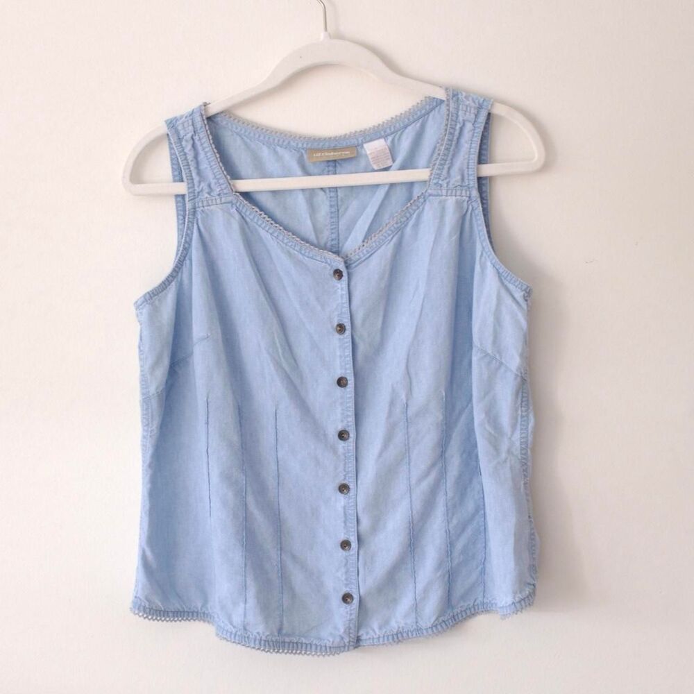 Women’s Vintage-Inspired Sleeveless Blue Top with Lace Trim
